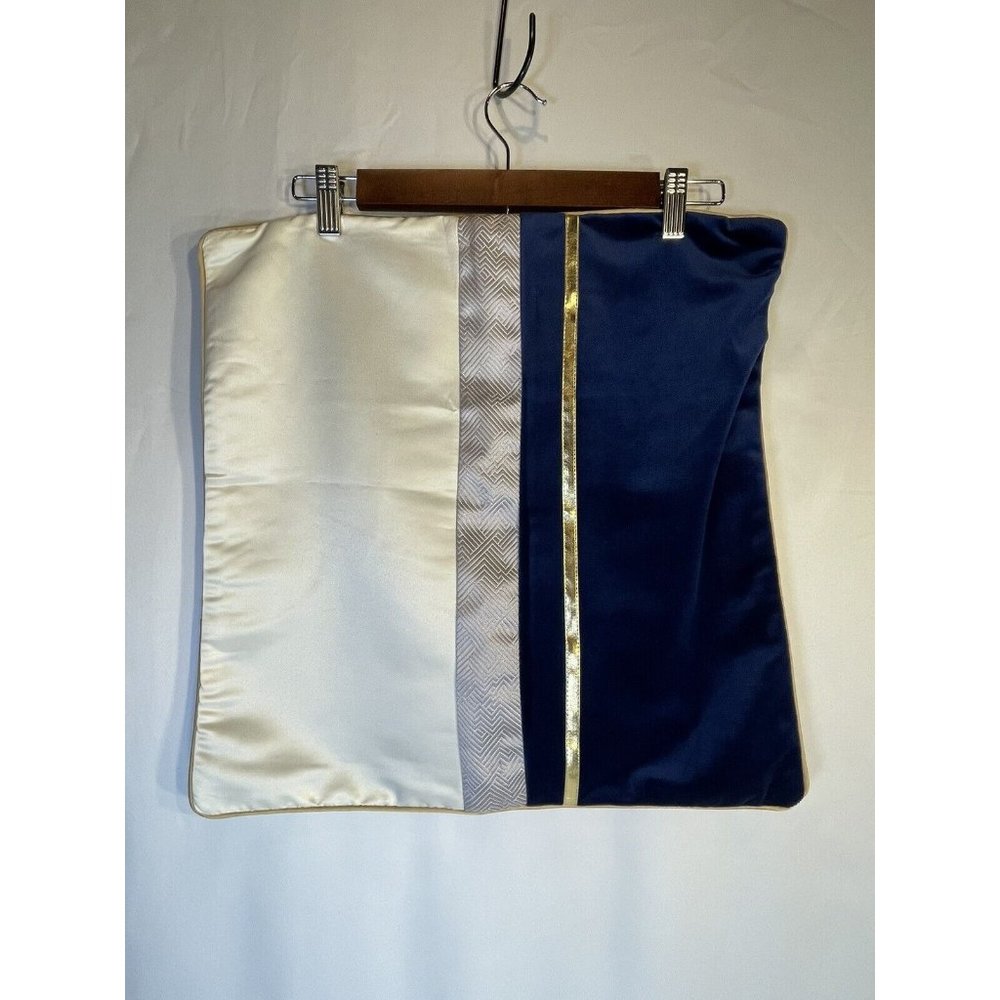 18" X 18" Throw Pillow Case Cover Velvet Royal Blue Off White Gold Stripe